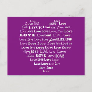 Kärlek Heart Ord Cloud - White on Amethyst Lila Vykort