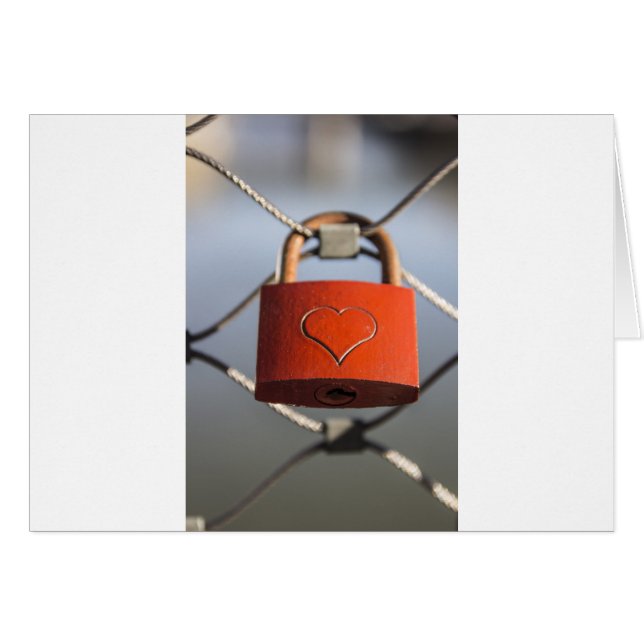 Kärlek Heart Padlock Hälsningskort (Framsidan Horizontal)
