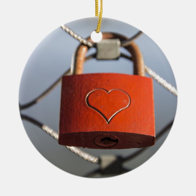 Kärlek Heart Padlock Julgransprydnad Keramik (Framsidan)