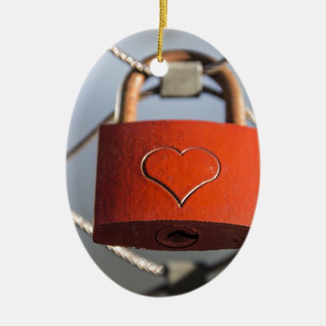 Kärlek Heart Padlock Julgransprydnad Keramik (Framsidan)