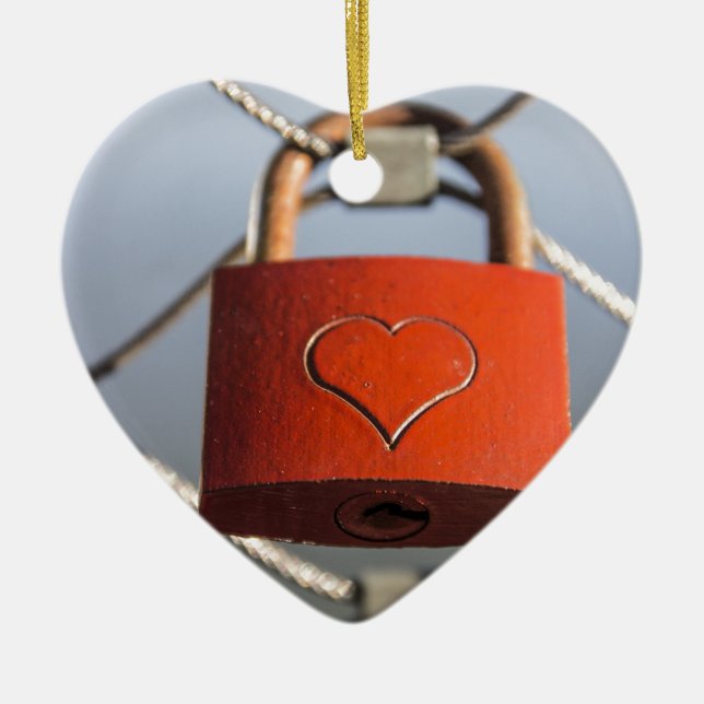 Kärlek Heart Padlock Julgransprydnad Keramik (Framsidan)