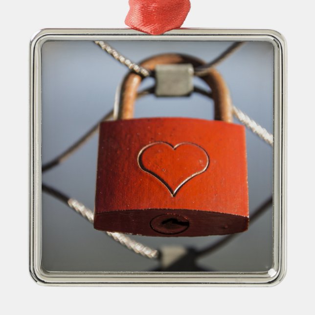 Kärlek Heart Padlock Julgransprydnad Metall (Framsidan)