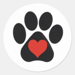 KÄRLEK Heart Paw-utskriftsdesign Runt Klistermärke