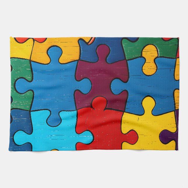 Kärlek Heart Puzzle Acceptance Autism Awareness Kökshandduk (Horisontell)