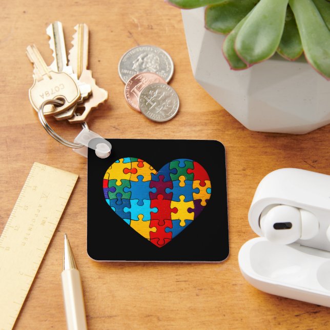 Kärlek Heart Puzzle Acceptance Autism Awareness Nyckelring (Skrivbord)