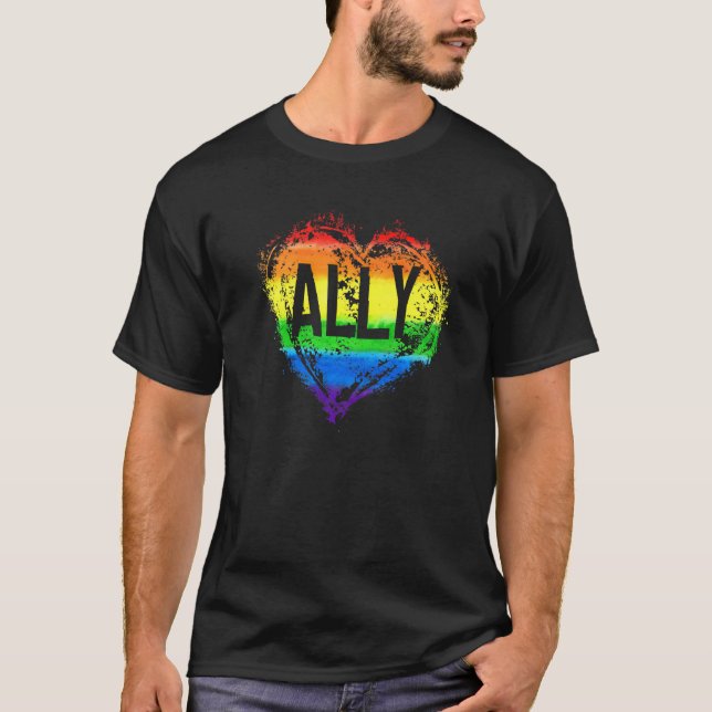 Kärlek Heart Rainbow Ally Lgbtq Lgbt Lesbisk Pri T Shirt (Framsida)