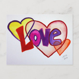 Kärlek Heart Ringar Art Painting-vykort Vykort