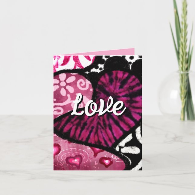 Kärlek Heart Rosa Blommigt Polka Dot Valentine Day Kort (Framsida)