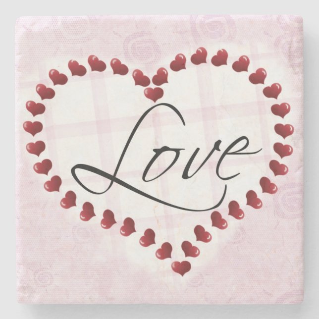 KÄRLEK Heart Rosa och Red Valentine Stenunderlägg (Framsidan)