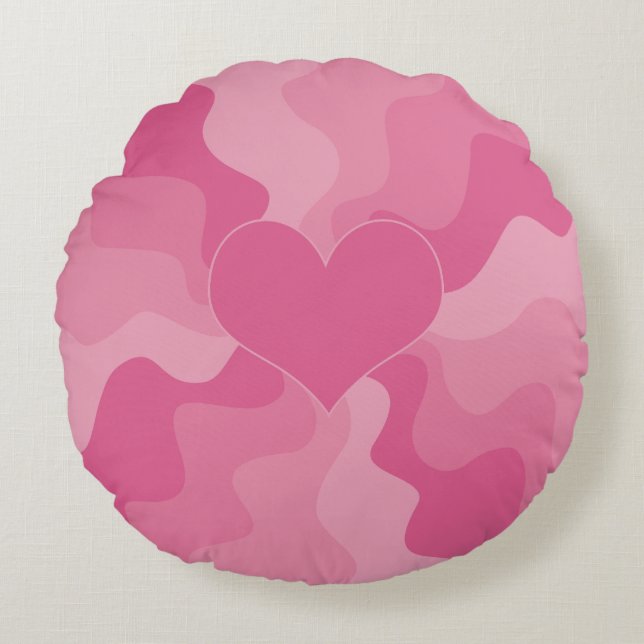 Kärlek Heart - Rosa Rund Kudde (Framsidan)