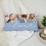 Kärlek Heart Script Chambray Anpassningsbar 3 Phot Lumbarkudde<br><div class="desc">Den moderna och snyggt anpassningsbarna i ländryggen dekorativ kudde har en fotokollage med tre (3) favoritfoton med en enkel och minimal vit typografi av "Kärlek"-typ som innehåller blommande och hjärtedetaljer. Den ljuskambray blue och white färg kan ändras.</div>