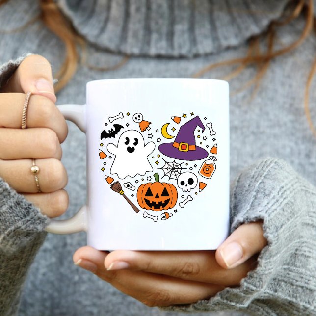 Kärlek Heart Shape Halloween Birthday keepsakes Två-Tonad Mugg (Love Heart Shape Halloween Birthday keepsakes Two-Tone Coffee Mug)
