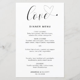 Kärlek Heart Simple Modern Bröllop Menu