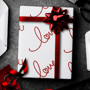 Kärlek Heart-skript   Enkel röd typografi på vitt Presentpapper