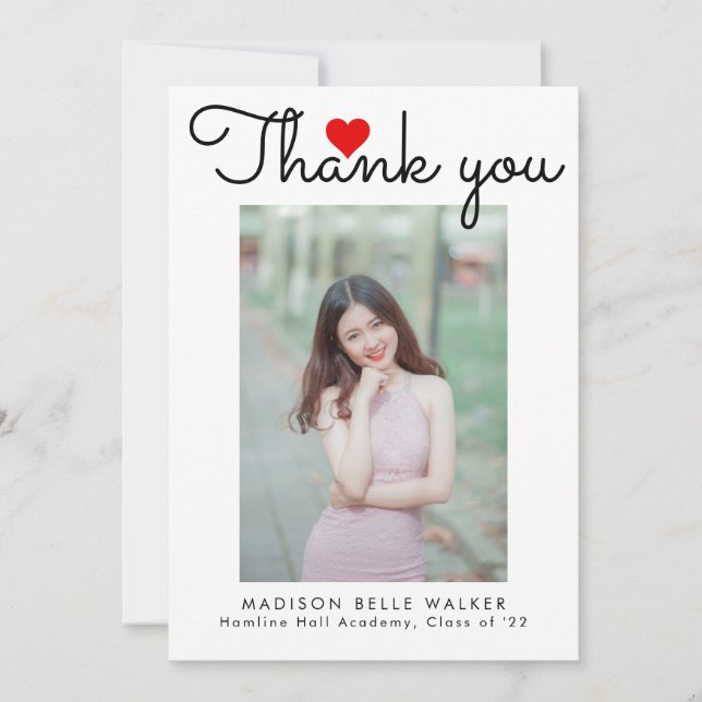 Kärlek Heart-skriptklass för 2023 Studenten-foto Tack Kort (Framsida)