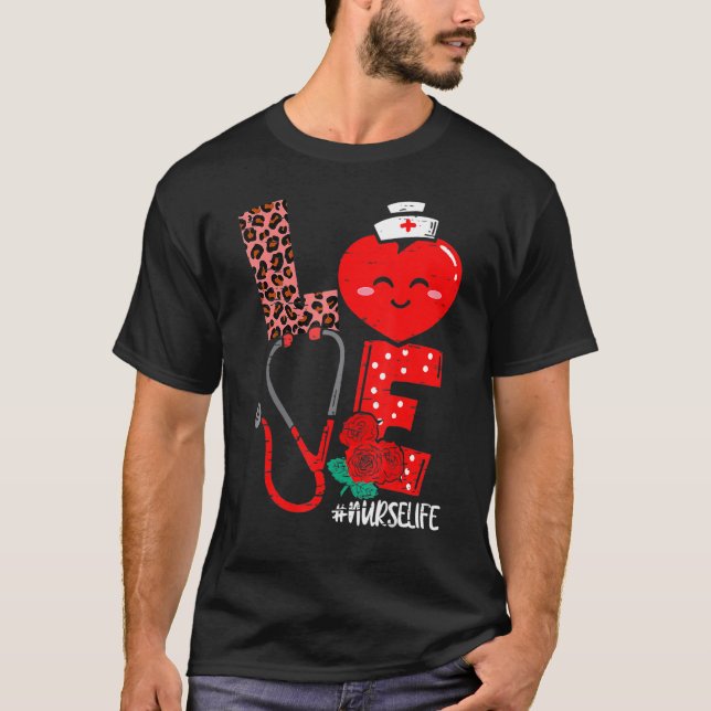 Kärlek Heart Stethoscope Nurse Life Alla hjärtans  T Shirt (Framsida)