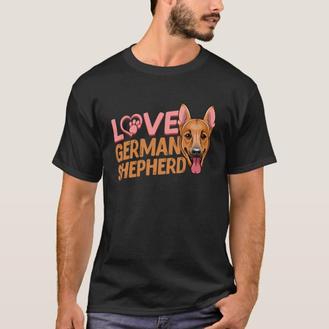 Kärlek Heart Tass German Shepherd Hund K9 T Shirt (Framsida)
