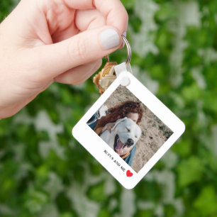 Kärlek Heart-text och 2 foton Nyckelring