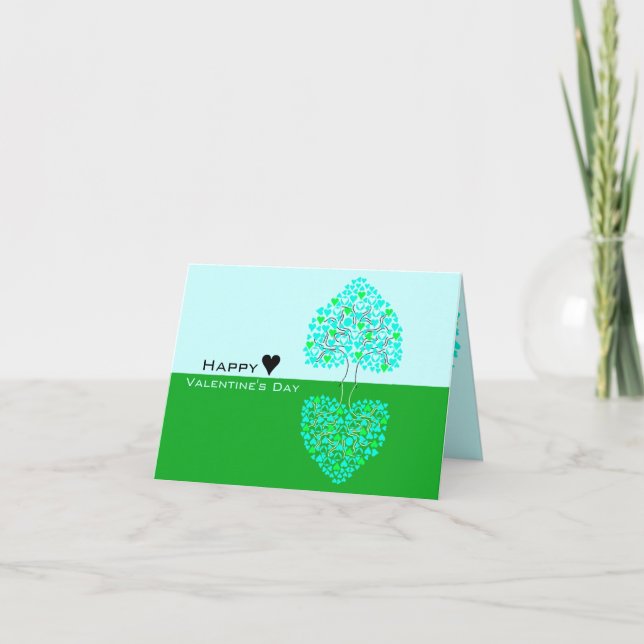 Kärlek Heart, tre Gröntars Blue Valentine Card Helgkort (Framsida)