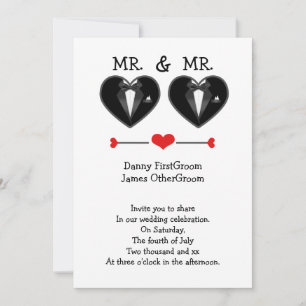 Kärlek Heart Tuxedo Gay Bröllop Inbjudningar