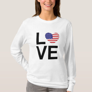 KÄRLEK Heart USA flagga Red White och Blue T-Shirt
