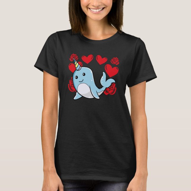 Kärlek Heart Valentindagen Ro Narwhal Boys Kids T Shirt (Framsida)