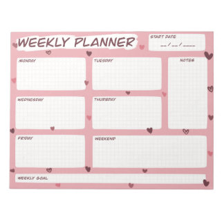 Kärlek Heart Weekly Planner Anteckningsblock