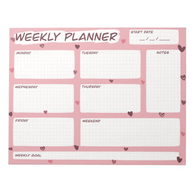 Kärlek Heart Weekly Planner Anteckningsblock (Framsida)