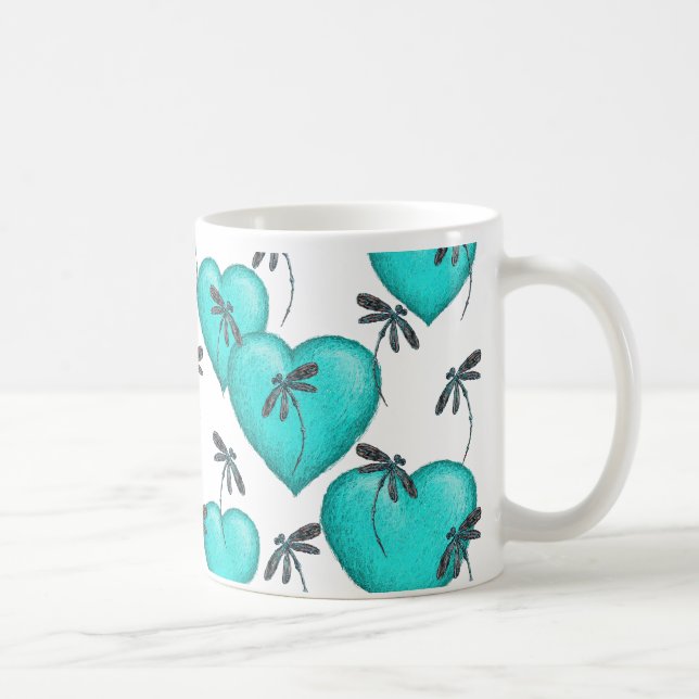 Kärlek Hearts and Dragonflies Turcouise Kaffemugg (Höger)