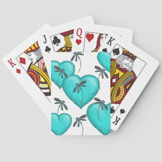 Kärlek Hearts and Dragonflies Turcouise Spelkort (Baksidan)