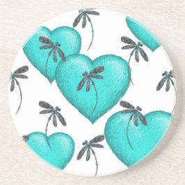 Kärlek Hearts and Dragonflies Turcouise Underlägg Sandsten