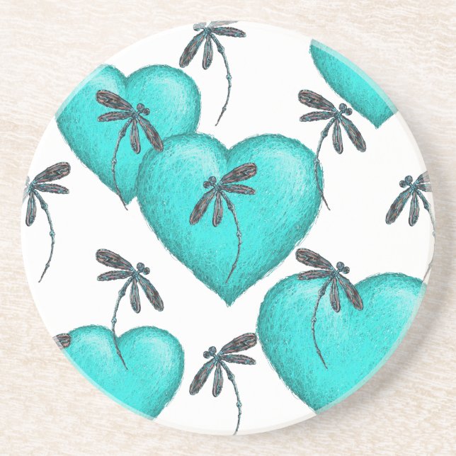 Kärlek Hearts and Dragonflies Turcouise Underlägg Sandsten (Framsidan)