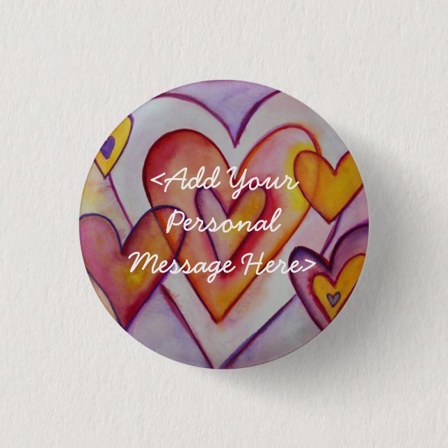 Kärlek Hearts Anpassningsbar Personlig Button Stif Knapp (Framsida)
