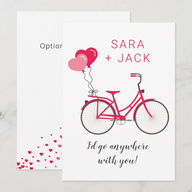 Kärlek Hearts Bicycle Valentine Personlig Anpassni Anteckningskort (Fram/baksida)