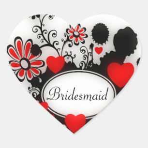 Kärlek Hearts Blommor Blå svart Bröllop Hjärtformat Klistermärke