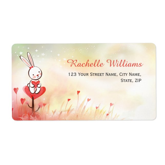 Kärlek Hearts Bunny Shipping Labels Fraktsedel (Framsidan)