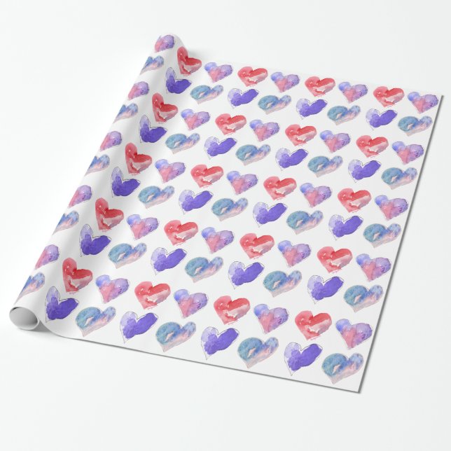 Kärlek Hearts Design Rosa Lila Presentpapper (Utrullad)