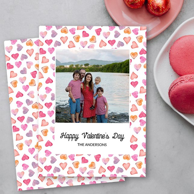 Kärlek Hearts Framed Family Photo Valentine Day Julkort (Happy Valentine's Day Family Photo - Order Printed or Instand Download)
