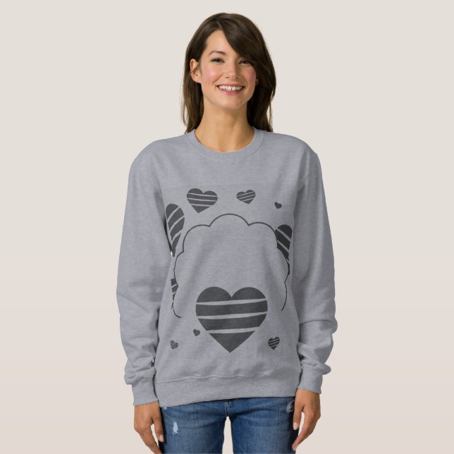 Kärlek Hearts Grått Women's Basic Sweatshirt T Shirt (Hel framsida)