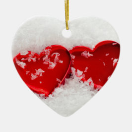 Kärlek Hearts i Snö Dubbla-Sida Hjärtat Julgransprydnad Keramik