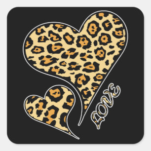 Kärlek Hearts Leopard Print Cheetah Animal Lover T Fyrkantigt Klistermärke