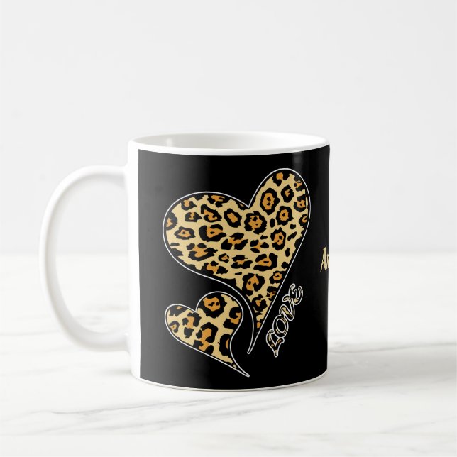 Kärlek Hearts Leopard Print Cheetah Animal Lover T Kaffemugg (Vänster)