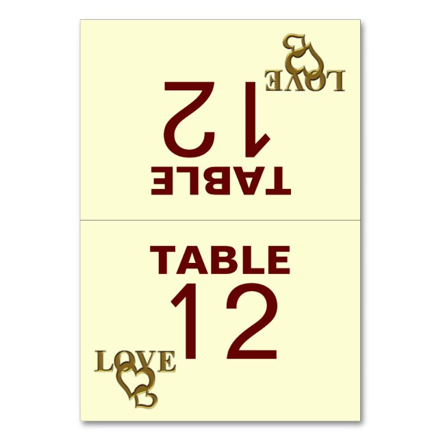 Kärlek Hearts och det Röd ros Bröllop-mappade Bord Bordsnummer (Framsidan)