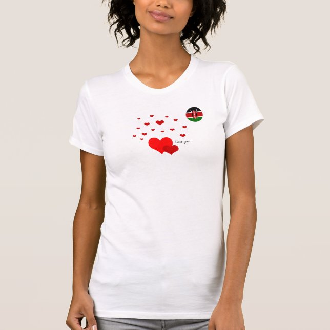 Kärlek, Hearts och Kenyan Flagga/sport T Shirt (Framsida)