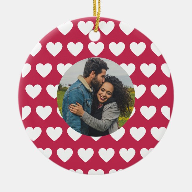 Kärlek! Hearts och Photos Valentine Julgransprydnad Keramik (Framsidan)