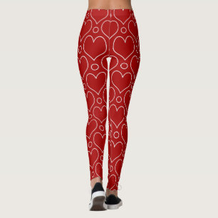 Kärlek Hearts och Polka dots mönster i Red & White Leggings