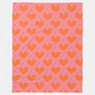 Kärlek Hearts och Polka dots mönster i Rosa, Orang Fleecefilt