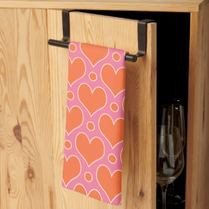 Kärlek Hearts och Polka dots mönster i Rosa, Orang Kökshandduk