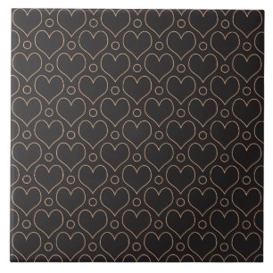 Kärlek Hearts och Polka dots mönster i Tan & Black Kakelplatta
