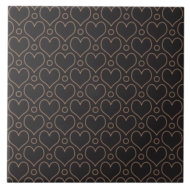 Kärlek Hearts och Polka dots mönster i Tan & Black Kakelplatta (Framsidan)